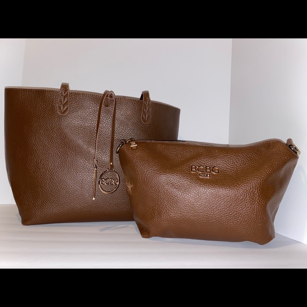BCBG tote bag, makeup bag travel set
